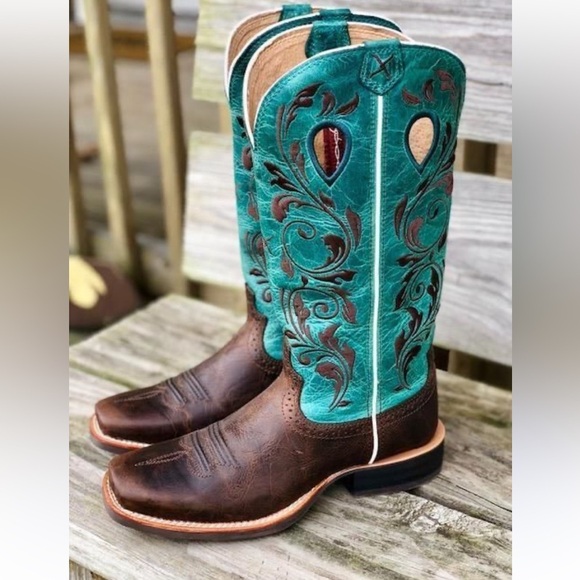 Twisted X Ruff Stock Western Women’s Leather Cowboy Boots Size 6 Turquoise